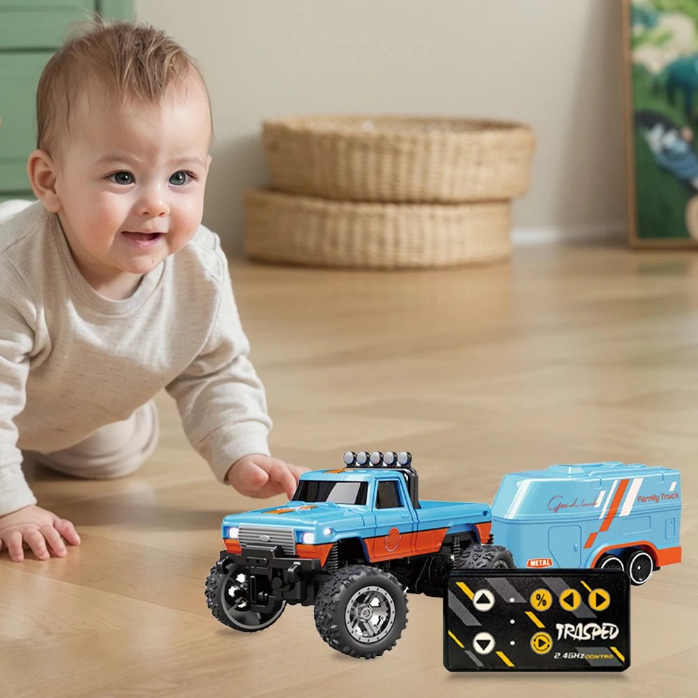 Mini RC Monster Truck 1:64 Off - Road Climbing Car Alloy Model 2.4G Remote Control Adjustable Speed Electric Trailer Children Toys - silverfoxgoods